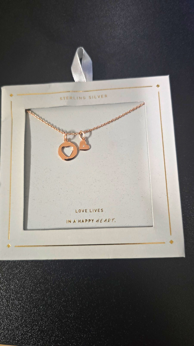 Sterling Silver 925 Rose Gold Heart Charm Pendant Necklace Rope Chain Lobster